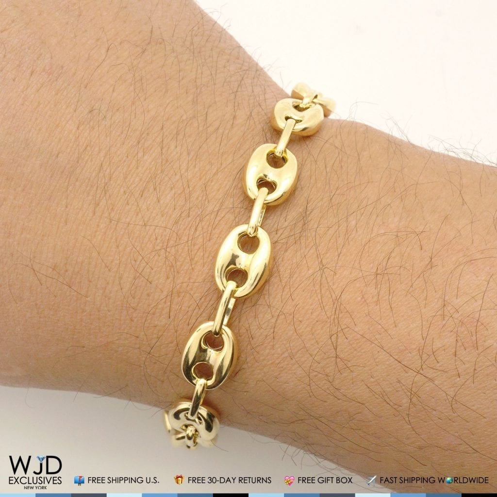 10K Yellow Gold Fancy Puffed Anchor Mariner Bracelet 9.2mm 8.2″ Lobster ...