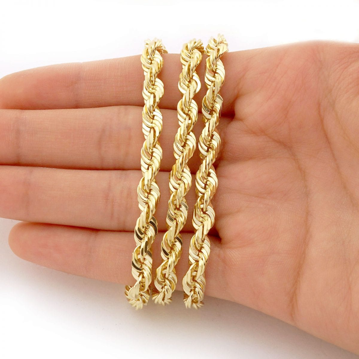 14k Yellow Gold Solid Diamond Cut Rope Chain Necklace Various Sizes –  Direct Source Gold & Diamond