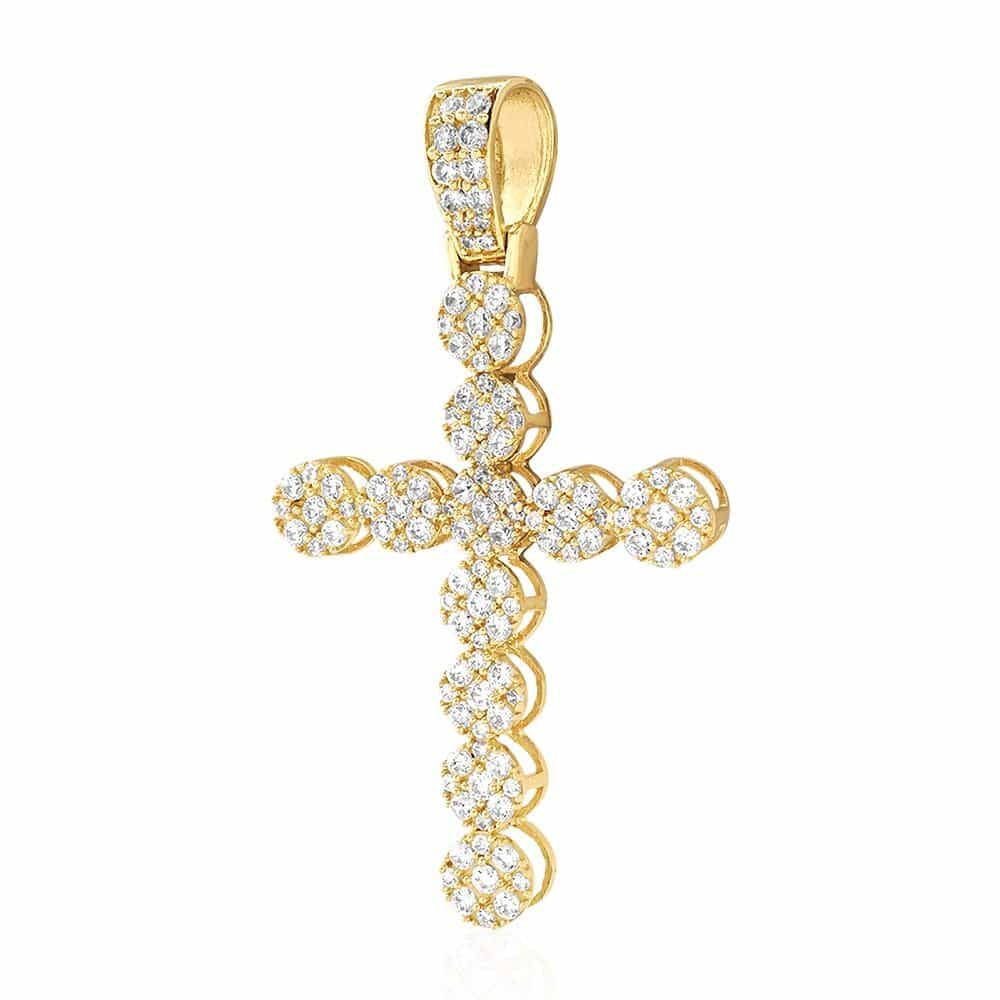14k Solid Yellow Gold 6Ct Simulated Diamond Cluster Religious Cross ...