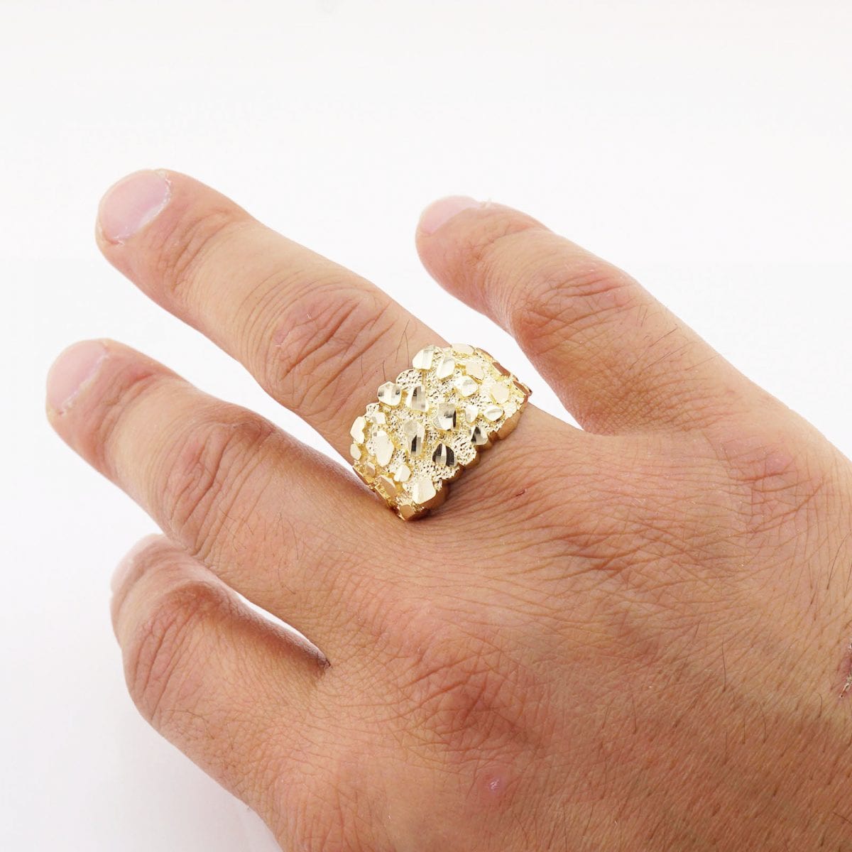10K Solid Yellow Gold Men Women 7MM Diamond Cut Nugget Ring Size 6