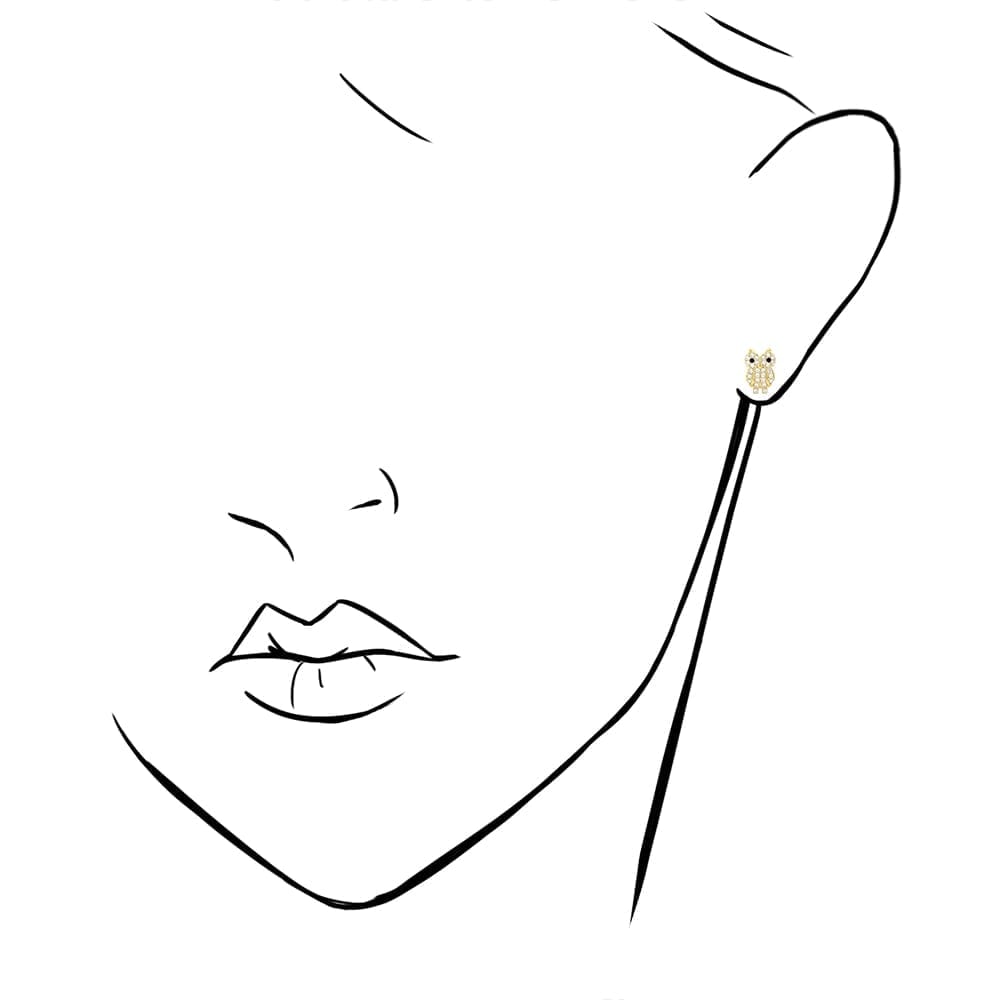 14K Yellow White Gold Simulated Black Onyx Ruby Owl Screw Back Earrings ...