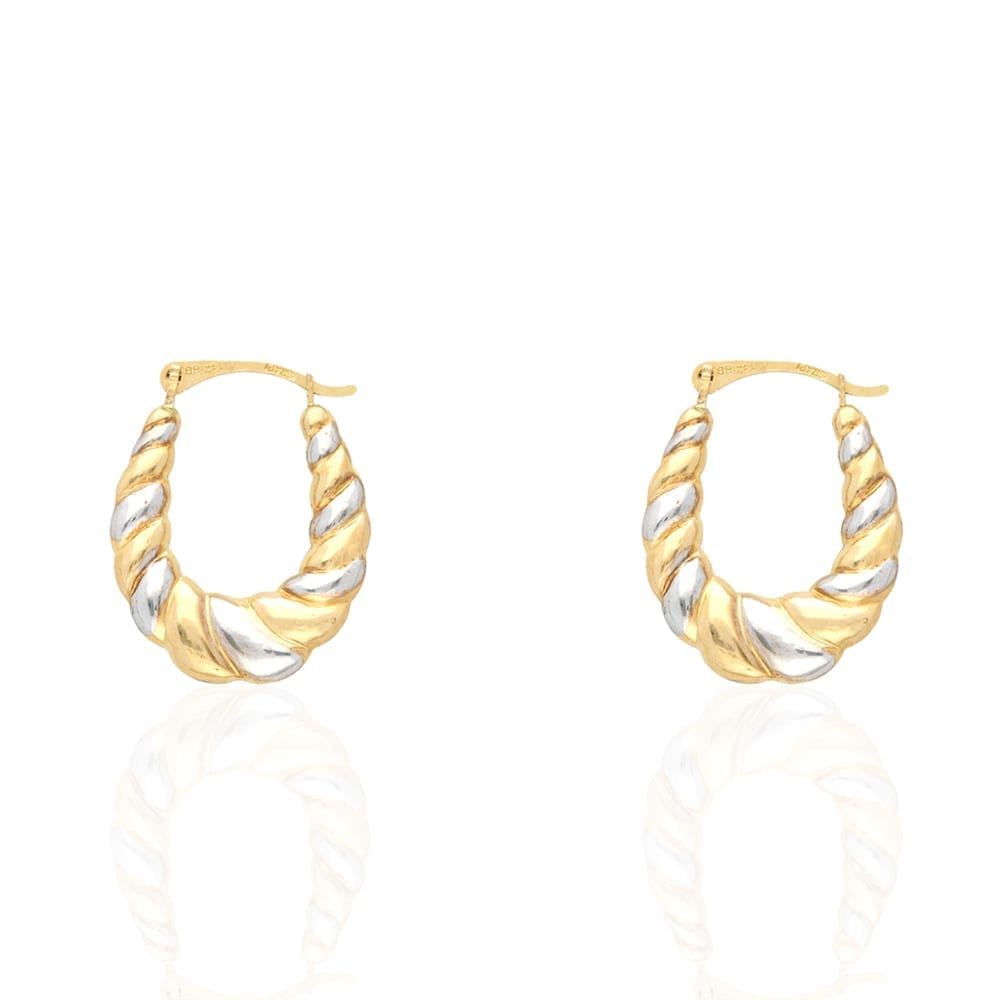 14k Two-Tone Yellow & White Gold Oval Twisted Textured Creole Hoop ...