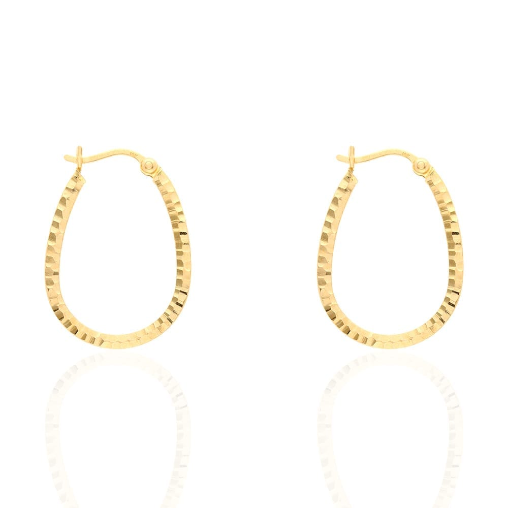 14k Yellow Gold Hammered Oval Creole Hoop Earrings | WJD Exclusives