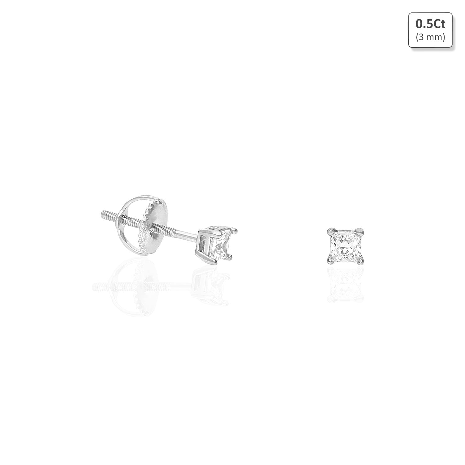 925 Sterling Silver Princes Cut CZ Solitaire Screw Back Stud Earrings 0.5CT-6CT 