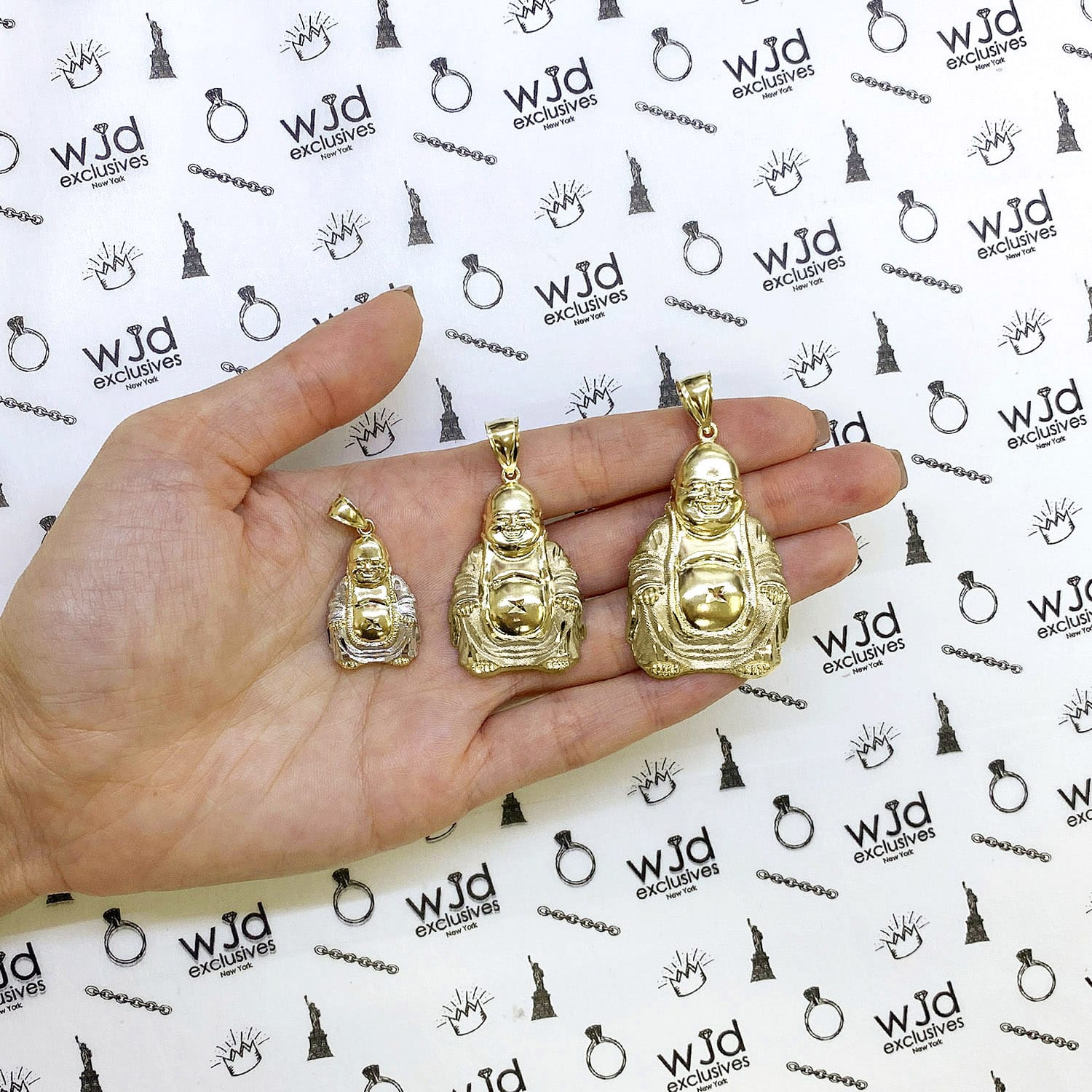 10k Gold Textured Buddha Head Charm Pendant Necklace, 22" 