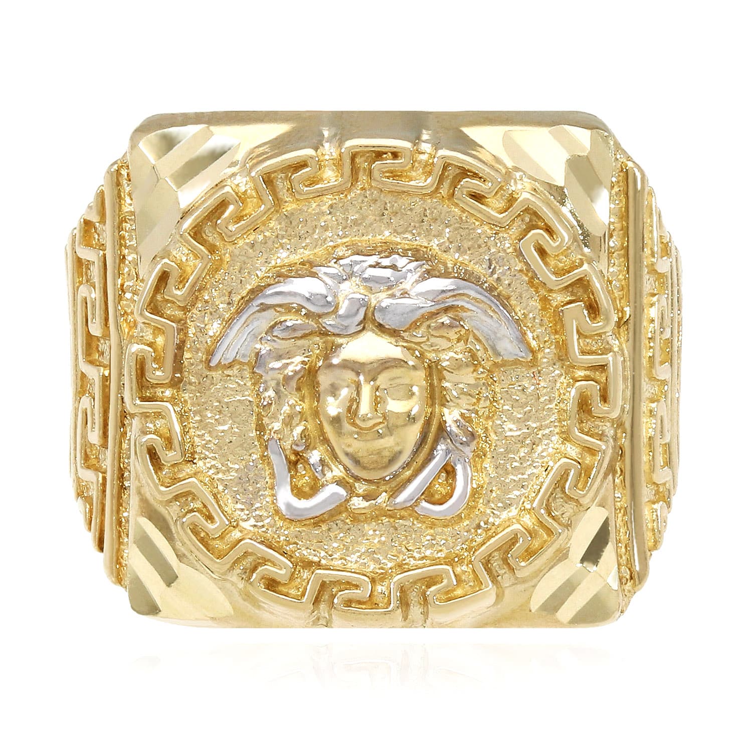 K Yellow Gold With White Gold Accents Diamond Cut Medusa Head Signet Ring Wjd Exclusives