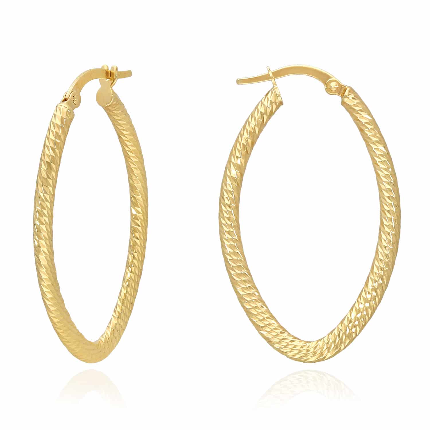 10K Gold Diamond Cut Oval Hoop Earrings 40mm | WJD Exclusives
