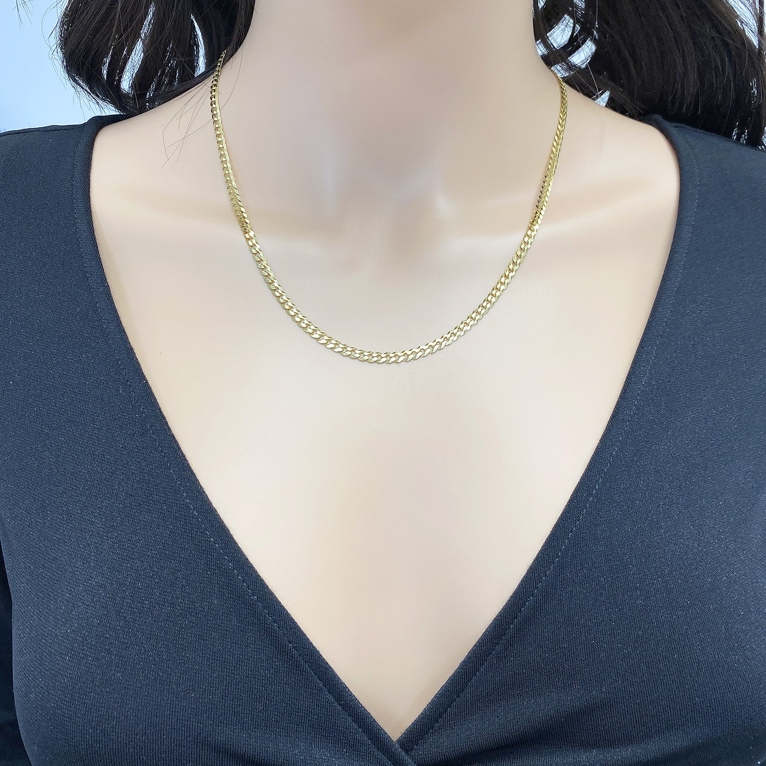 Solid 18K Gold Over Silver 3.6mm High Polished Cuban Chain Necklace 16 ...