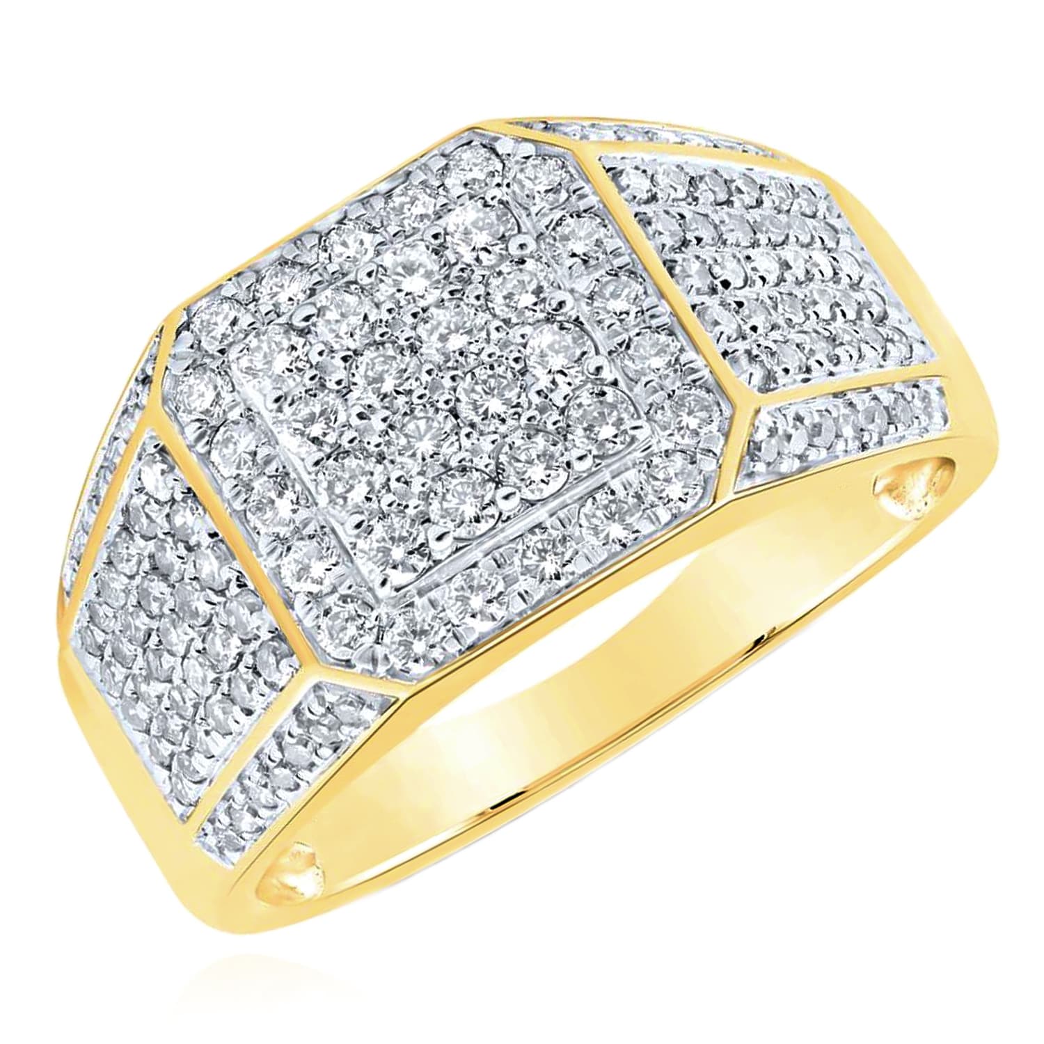 CTW Natural Diamond K Yellow Gold Square Signet Ring WJD Exclusives