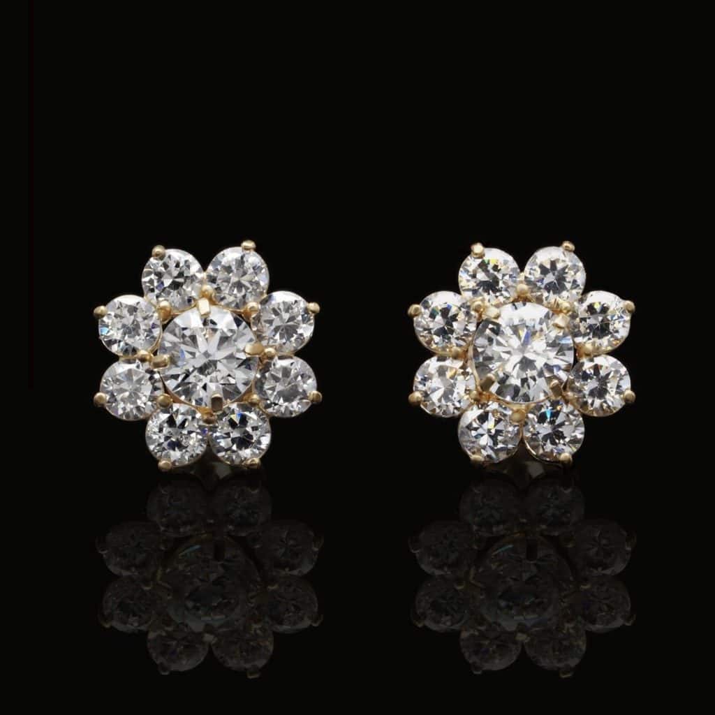 1.5Ct Simulated Diamonds 2 in 1 Flower Jacket Stud Earrings 14K Yellow ...