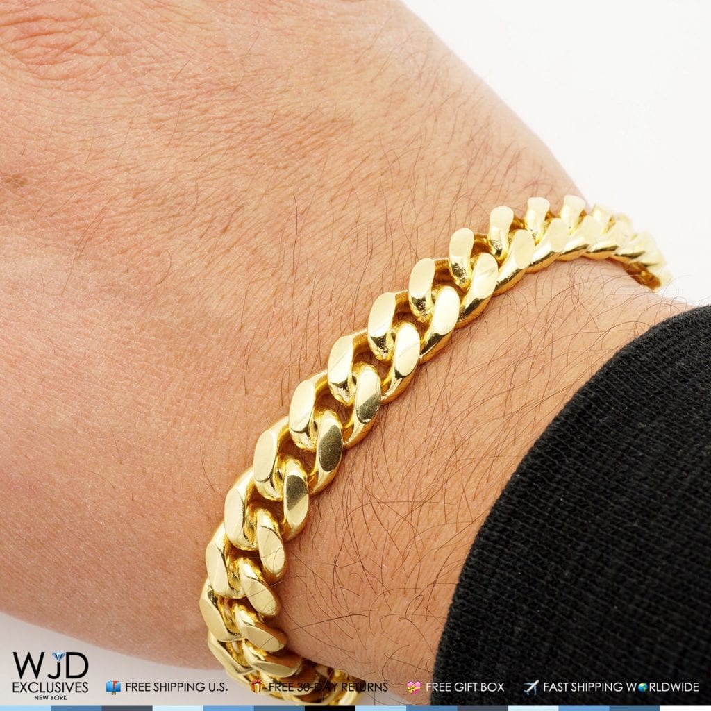 Yellow Gold Over 925 Silver 12mm Wide Miami Cuban Chain Bracelet 9 ...