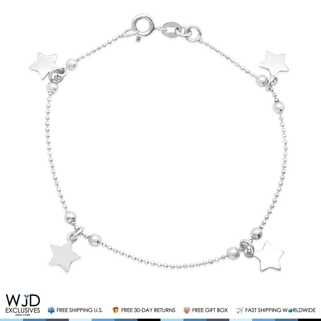 925 Sterling Silver Petite Stars Bead Ball Chain Charm Bracelet 7 ...