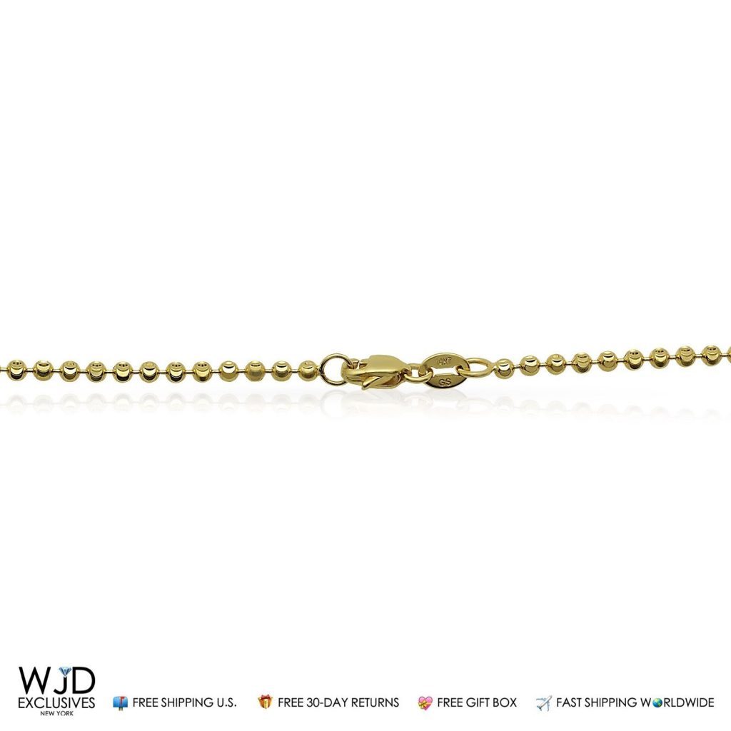 Solid 14K Yellow Gold Half Moon Cut 2mm Bead Ball Chain Necklace 20″-28″ |  WJD Exclusives